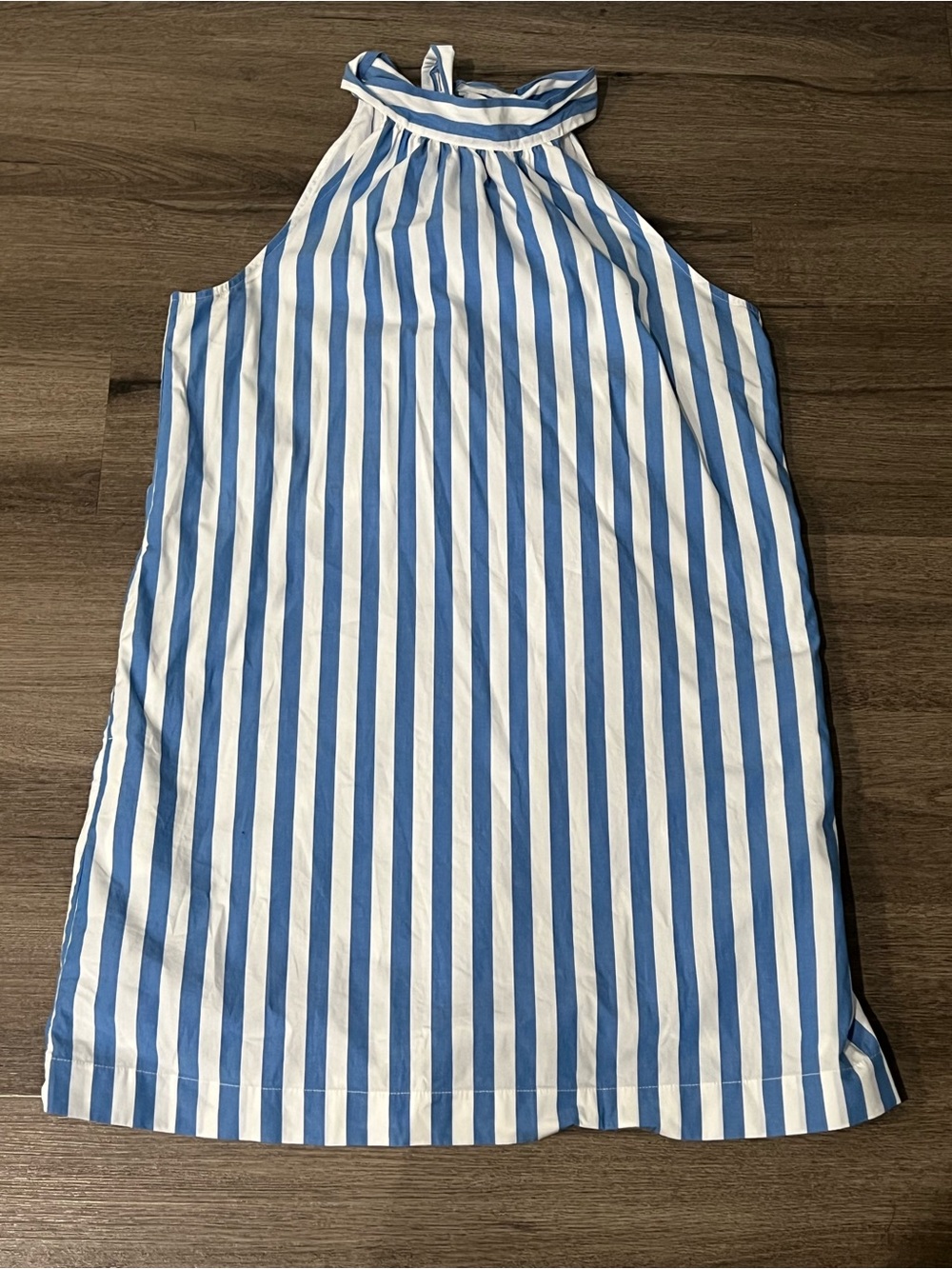 J. Crew Blue & White Striped Poplin Shift Halter Dress